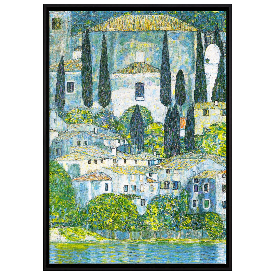 Gerahmtes Leinwandbild Church in Cassone Landscape with Cypresses von Gustav Klimt