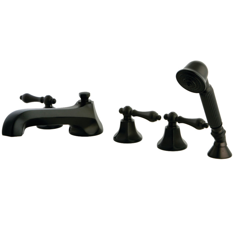 Kingston Brass Millennium Three-Handle 5-Hole Deck Mount Roman Tub Faucet with Hand Shower, Oil Rubbed Bronze