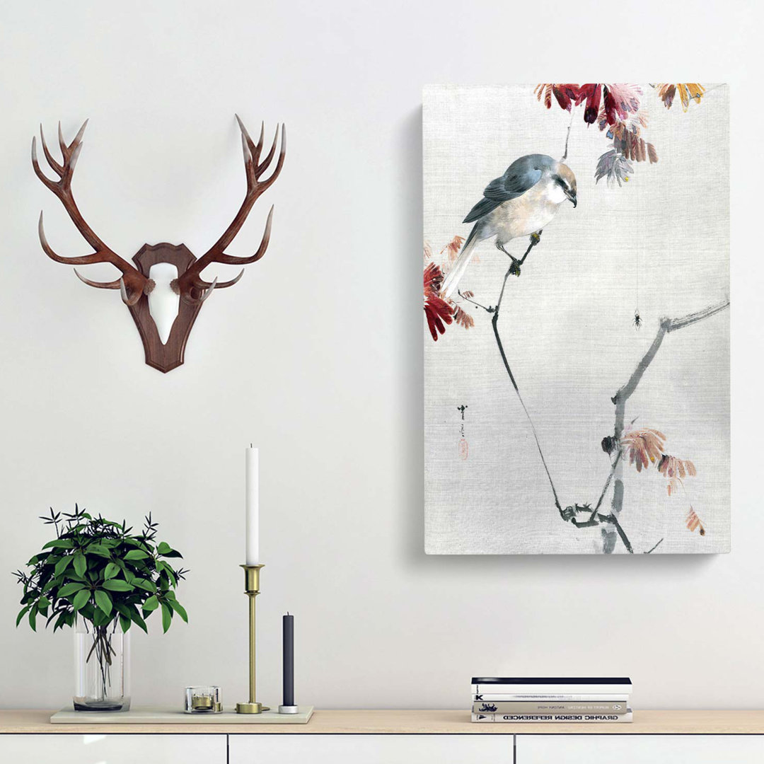 Bird Watching a Spider by Watanabe Seitei - Wrapped Canvas