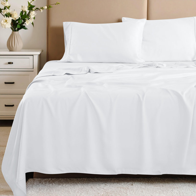 Ensemble de draps 100% rayonne de bambou Blue Nile Mills, Ensemble de draps pour lit simple avec deux taies, Blanc