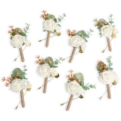 8Pcs Rose Boutonniere For Men Wedding With Pins Groom And Groomsmen Artificial Flower Boutonniere For Wedding Ceremony Anniversary Formal Dinner Party Prom Flowers