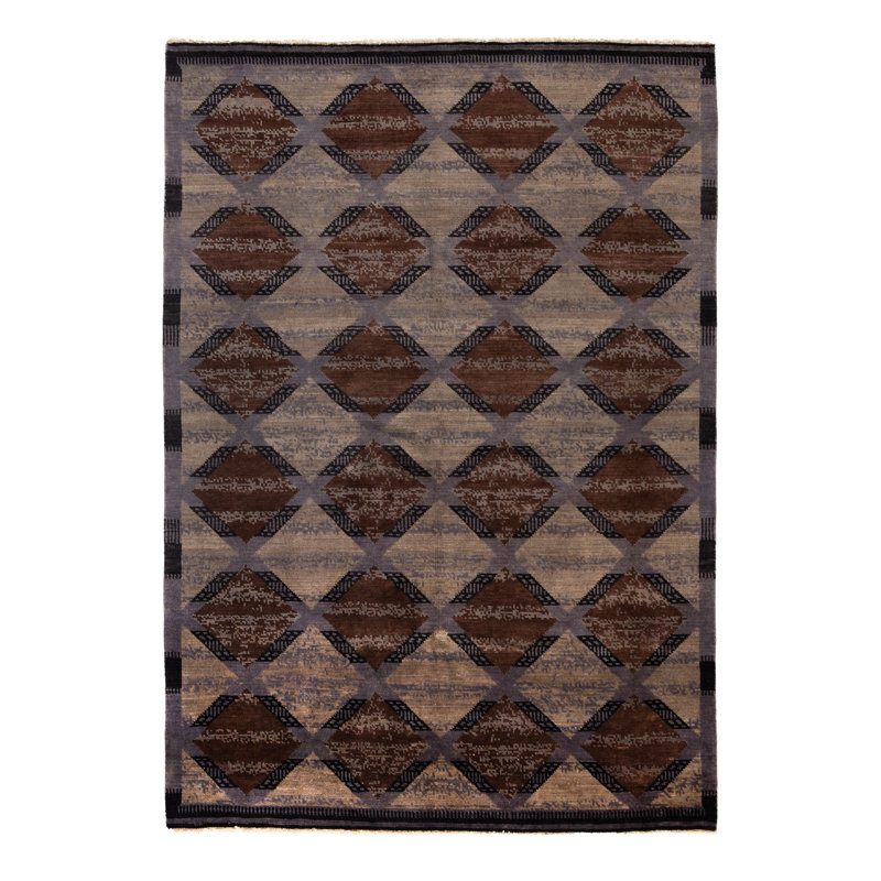 Brown Modern Wool Rug - 6'4" x 9'4"