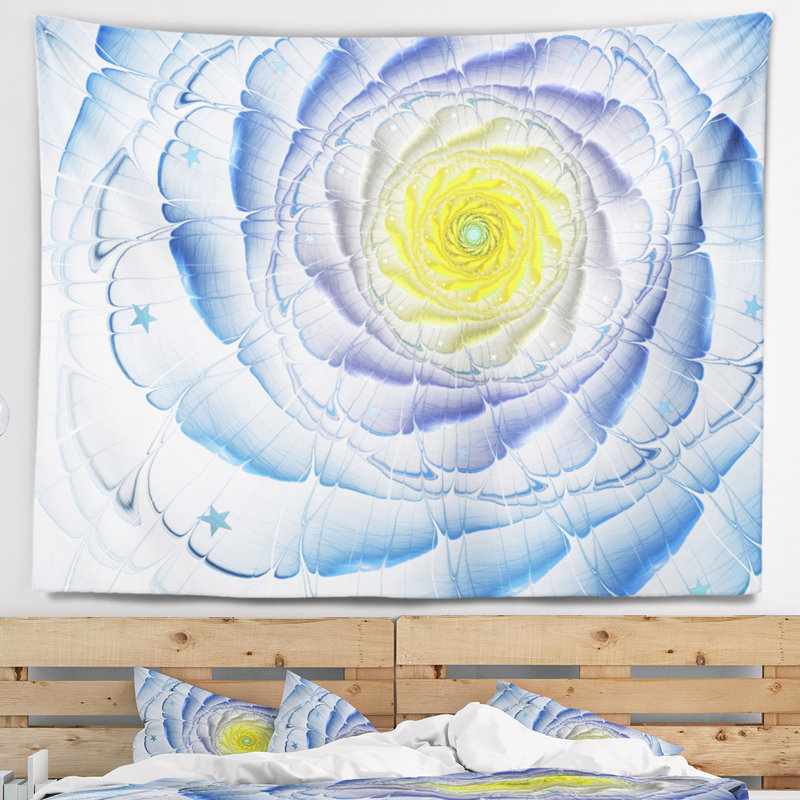 Tapisserie d'art numérique Fractal Flower Blue Yellow, H 50 po x l 60 po