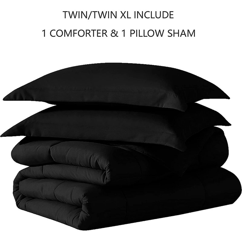 Ensemble d'édredon en microfibre , Édredon pour lit simple + 1 taie décorative stan, Noir