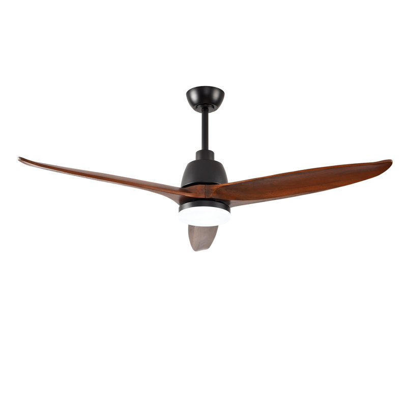 Hot sales Ventilateur de plafond noir moderne de 52 pouces avec moteur à courant continu réversible à télécommande 3 lumières à DEL à 3 couleurs à intensité variable