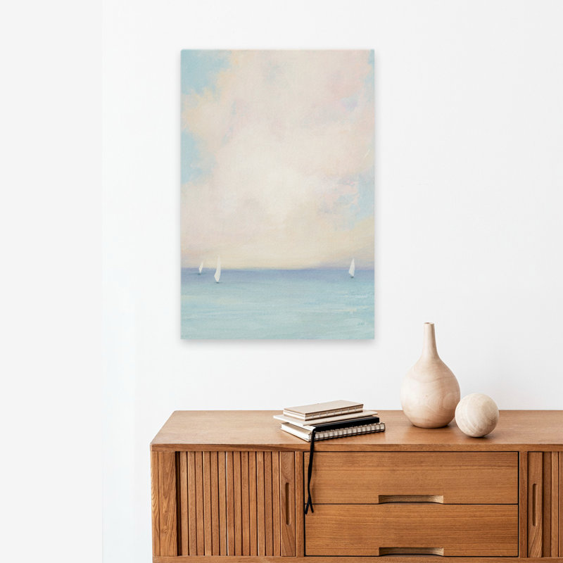 Voile matinale I - nuages, horizon côtier, art océanique, H 24 po x l 16 po