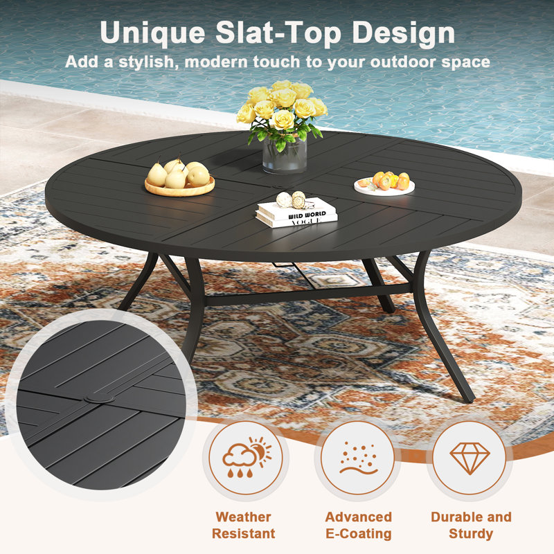8-Person Patio Dining Set with 60" Round Patio Dining Table and 8 PVC-coated polyester Swivel Chairs, Black/Black