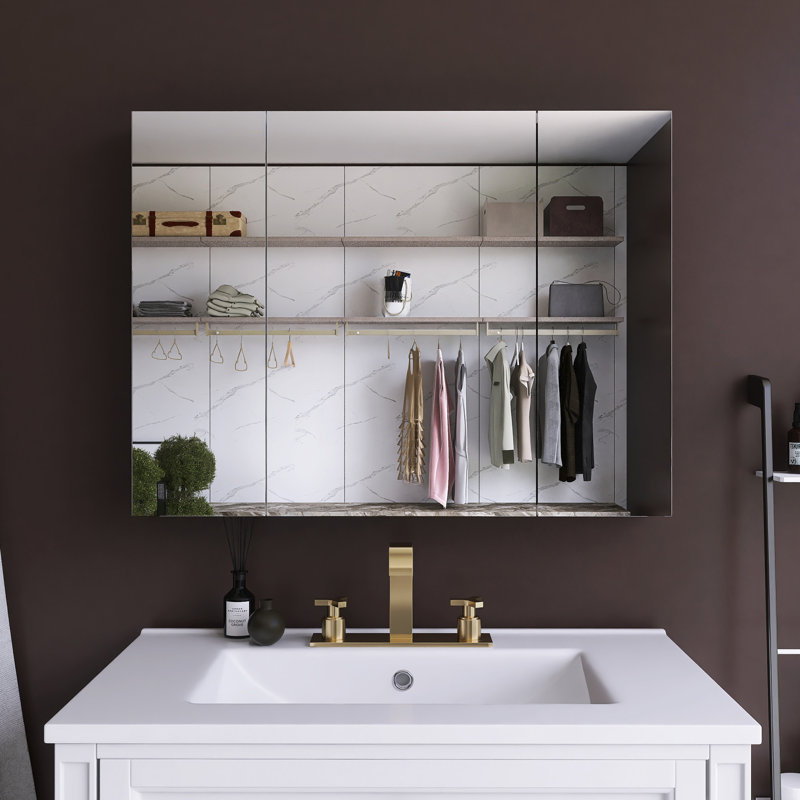 Armoire de rangement murale argentée avec miroir H 30 ", H 30 po x l 40 po x P 4,81 po