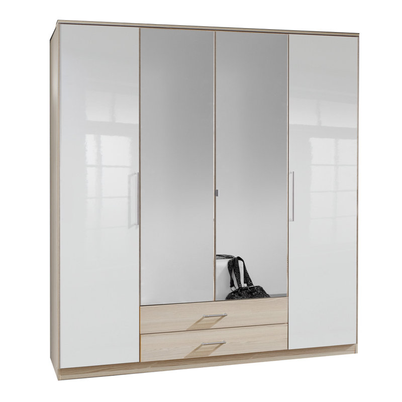 Barbier 4 Door Manufactured Wood Wardrobe, Ash / White High Gloss