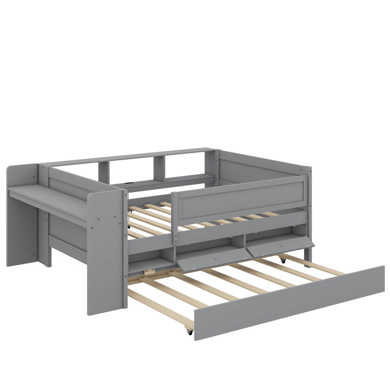 Multi-Functional Twin Daybed With Trundle, Tables And USB Charging Station, Gray