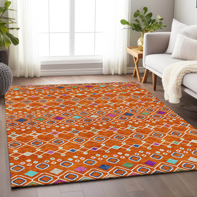 Premium Machine Washable Prisco Orange Rug, Rectangle 10' x 14'