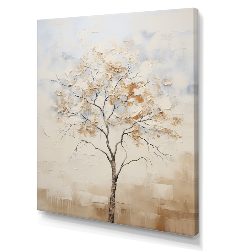 " Minimalism Beige Maple Tree Melody ", 20" H x 12" W x 1" D, Wrapped Canvas