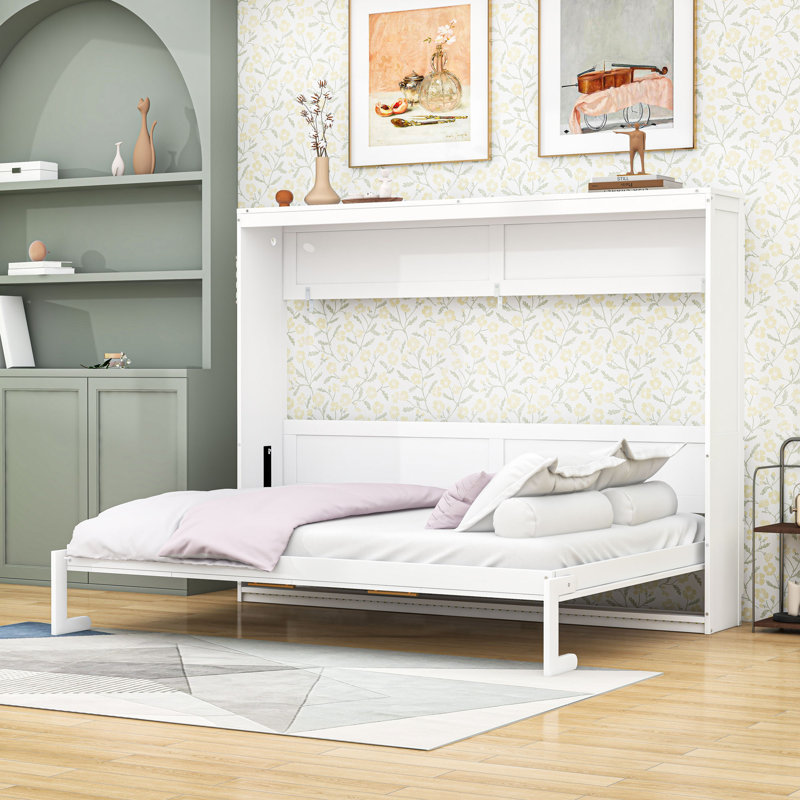 Lit escamotable avec éclairage DEL et prise USB, Blanc, Grand lit
