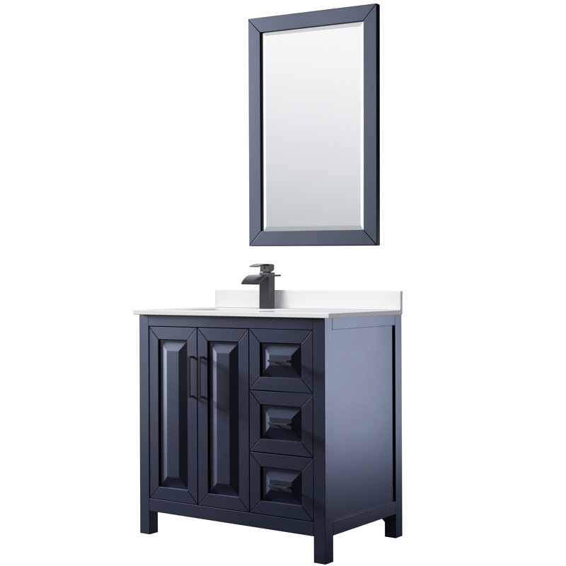 Daria 36'' W Single Vanity, Dark Blue, Matte Black, White Cultured Marble