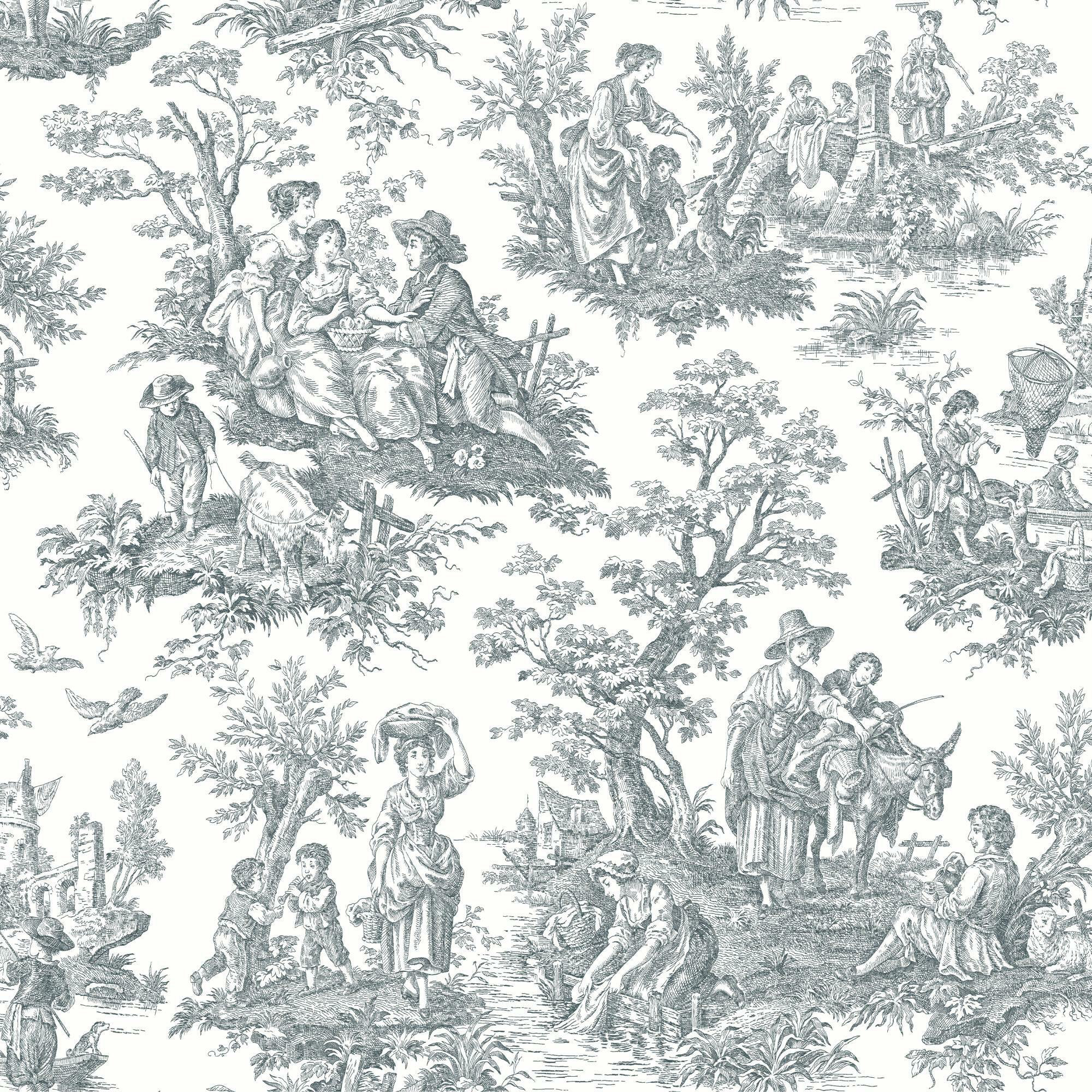 Peel & Stick Toile Wallpaper, Gray