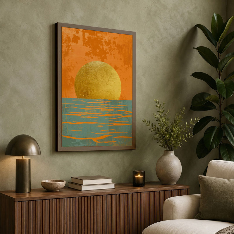 Horizon and Sun Minimalist - Wrapped Canvas, 30x20 - 76.2 x 50.8 cm, Black Border