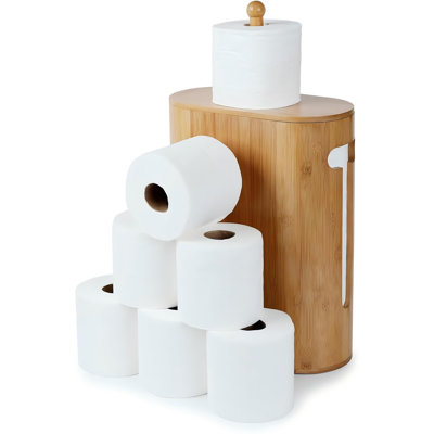 Rangement pour papier hygiénique en bambou avec couvercle à double usage, organisateur de papier hygiénique autoportant avec fente d'observation, poignée intégrée, base antidérapante, support de papier hygiénique compact pour jusqu'à 6 méga rouleaux