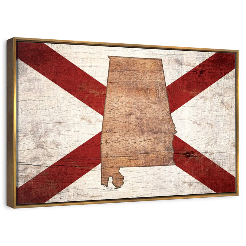 Carte d'État sur le drapeau de l'Alabama, Cadre flottant doré, 13 po x 9 po