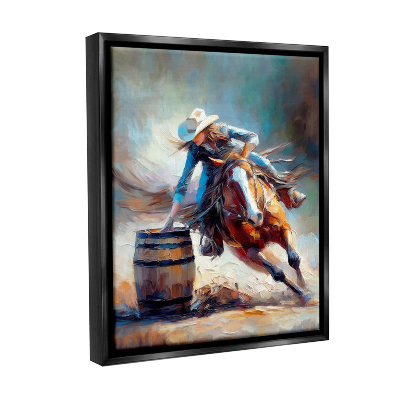 «Racing Rodeo Cowgirl Floater Frame» par Ramona Murdock sur, Cadre flottant noir de jais, H 31 po x l 25 po
