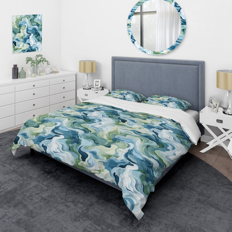 Ensemble de housse de couette abstrait bleu et éthéré camouflage, Housse de couette simple + 1 taie décorative stan