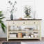 Console rétro avec deux tablettes ouvertes, structure en bois de pin massif et pieds pour le salon (espresso et beige)-378480642-378480643