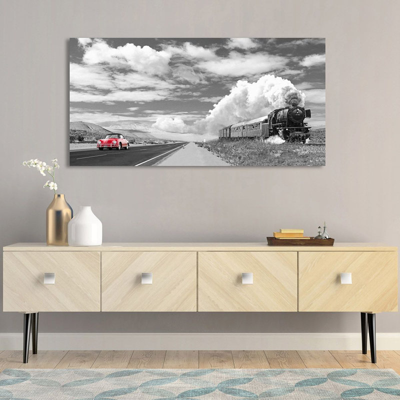 Gasoline Images - Wrapped Canvas Print, 50cm H x 100cm W x 4cm D, Black/White/Grey/Red