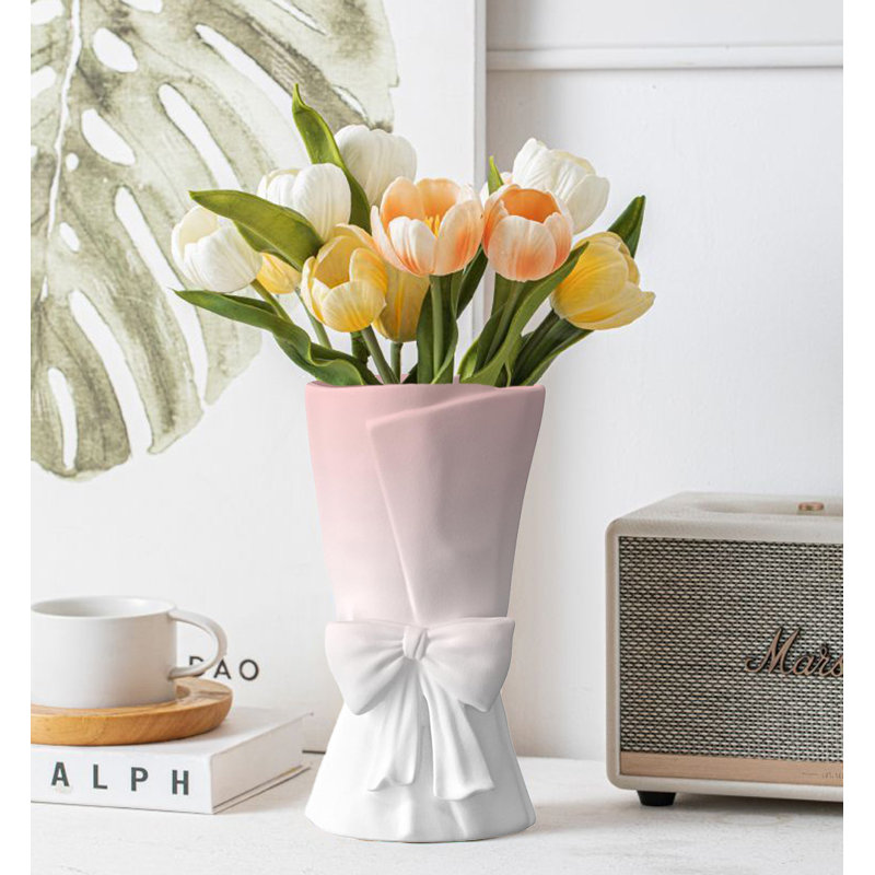 Vase en céramique, Rose/Blanc