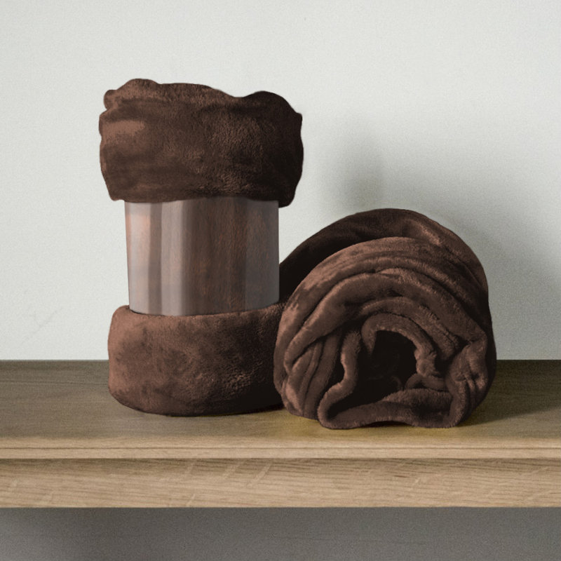 Climax Super Soft Reversible Mink Faux Plush Fur Fleece Blanket Throw, Coffee, Single (3')