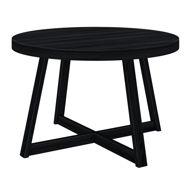 Carlesha Solid Pine Wood Round Dining Table, Black Wirebrush