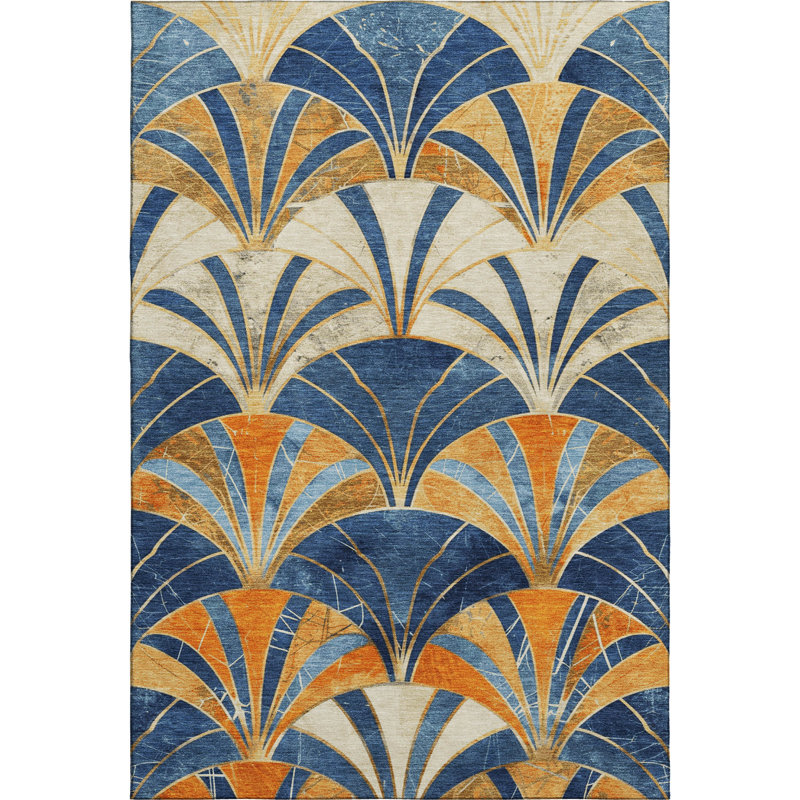 Premium Machine Washable Mayfield geometric Rug, Blue, 2'6" x 3'10"