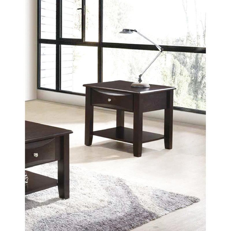 Table de bout rectangulaire brune avec tiroir et tablette polyvalente pour la décoration intérieure
