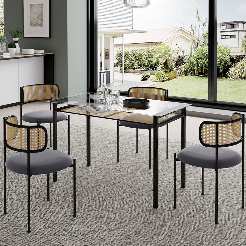 Alecsis Glass Top Metal Base Dining Table