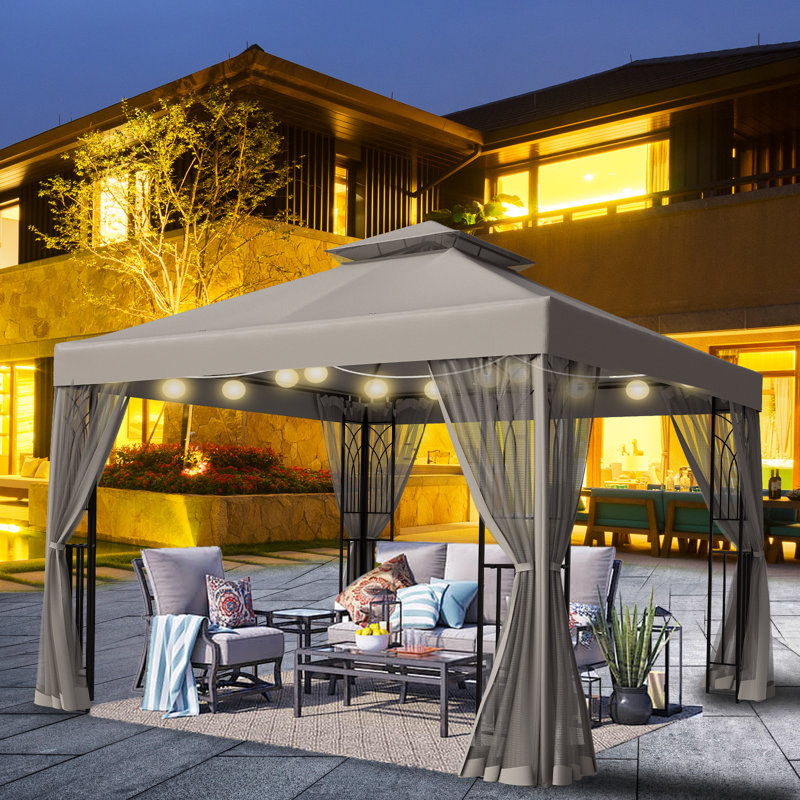 Gazebo de patio en acier de 10 pieds de largeur x 10 pieds de profondeur, Beige