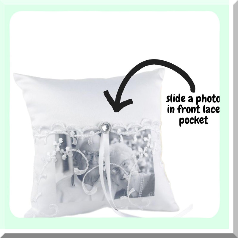Elegant White Ring Bearer Pillow with Photo Pocket