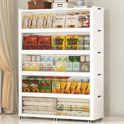 39.4" Wide Heavy Duty 400 Gallon Collapsible Stackable Storage Bins with Doors & Wheels, 5-Tier Organizer Cabinet - White