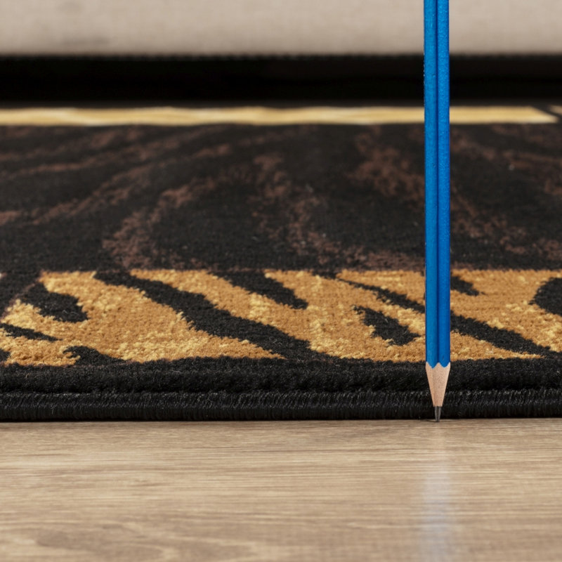 87 po Tapis long rectangulaire long noir X 63 po, style glamour rustique, teint zébré 13,9 lb, pile de 0,39 po, convient aux vestibules