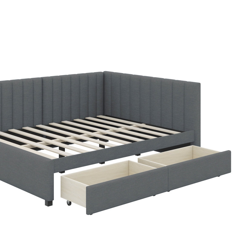 Full Size Upholstered Daybed With Storage Drawers, Gray