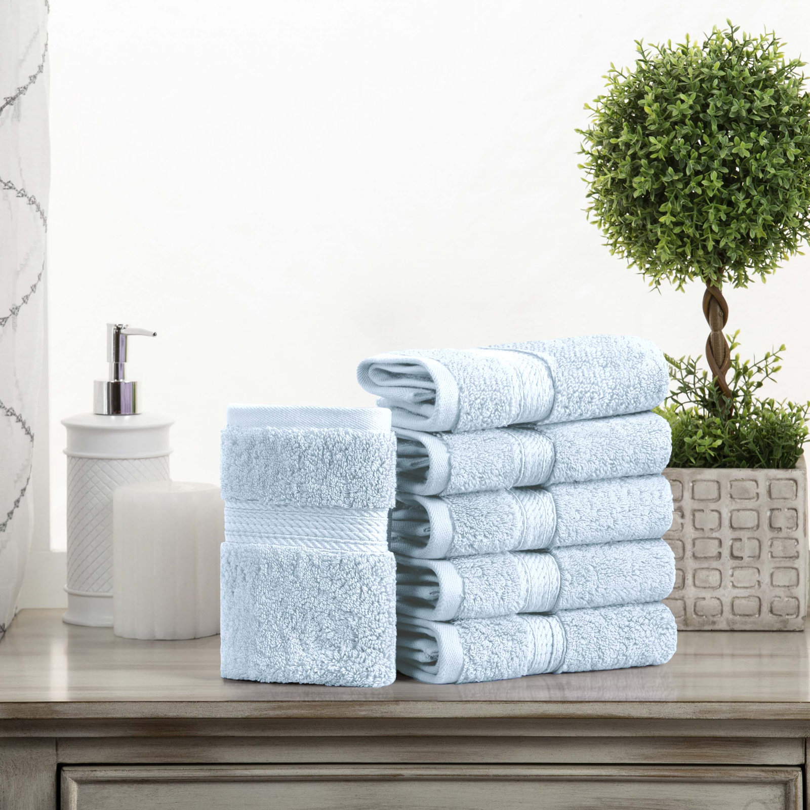 Egyptian Cotton Washcloth Set, Light Blue, Washcloth - 6 Pack