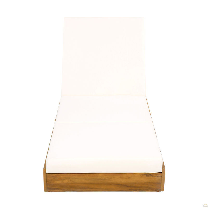Lounge Chaise Set, Acacia Solid Wood With Lounge Cushion, Cream