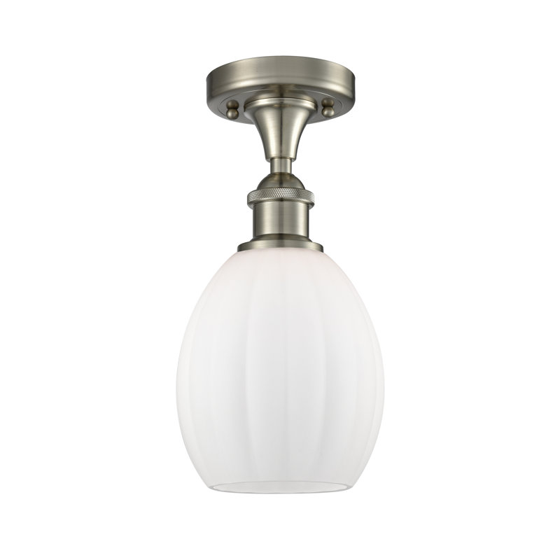 Bolduc Semi Flush Mount, Brushed Satin Nickel, 6 Watt Vinage LED Bulb, Matte White