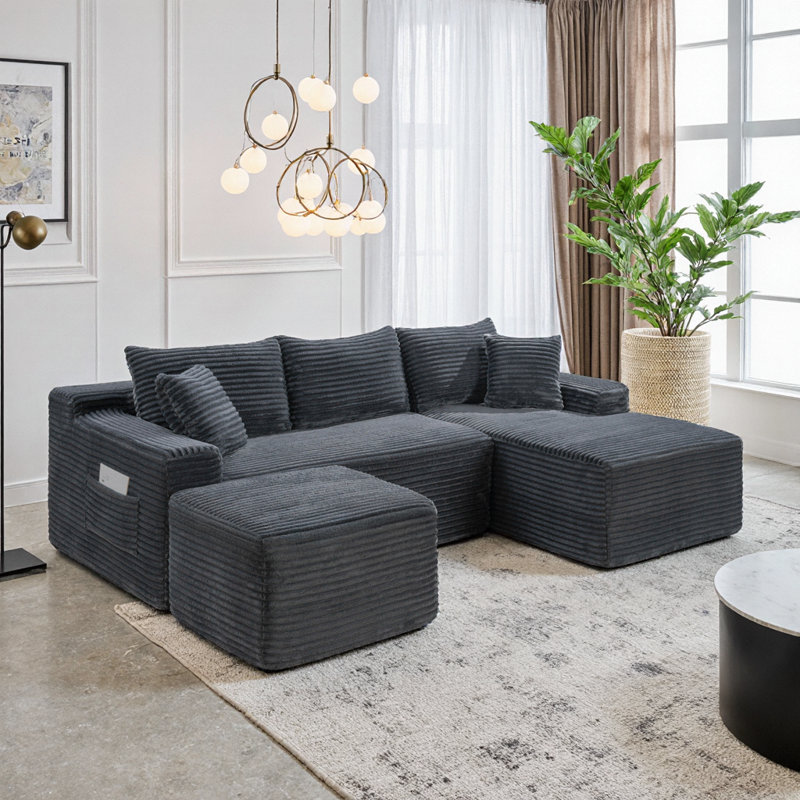 Canapé modulaire en U 94,5 po à assise profonde et sans assemblage, Gray