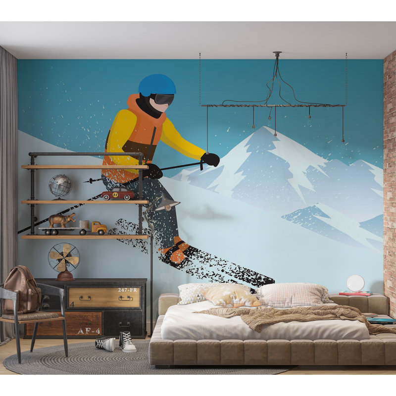 Premium Peel & Stick Wall Mural - Skiing Adventure, L 180 po x L 120 po