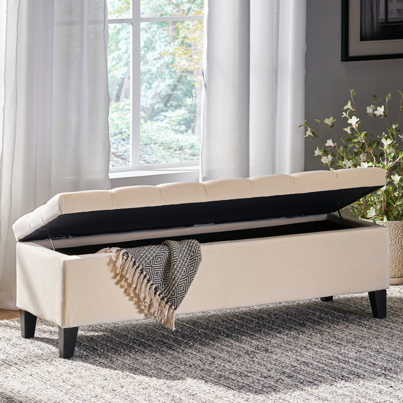 Diamond - Stitched Button Beige Storage , Contemporary Style With Simple Structure, Removable Legs, Functions As Extra Seating And For , 17.5 D X 51 W 17 H, Assembly Required Design Style, Pillow