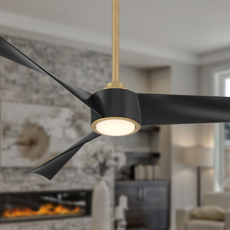 Pike 56" Led Ceiling Fan, Brass, Black