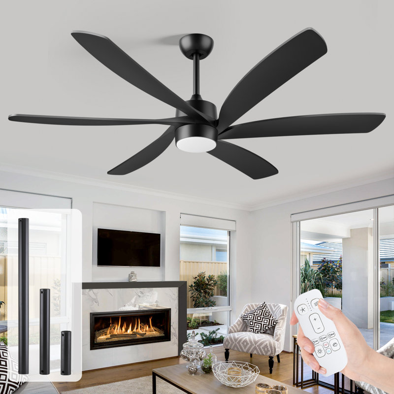 64" Modern Industrial Ceiling Fan With Light, 6 Abs Blades, Quiet Dc Motor, Perfect For Indoor/outdoor Use In Patio, Gazebo, Garage