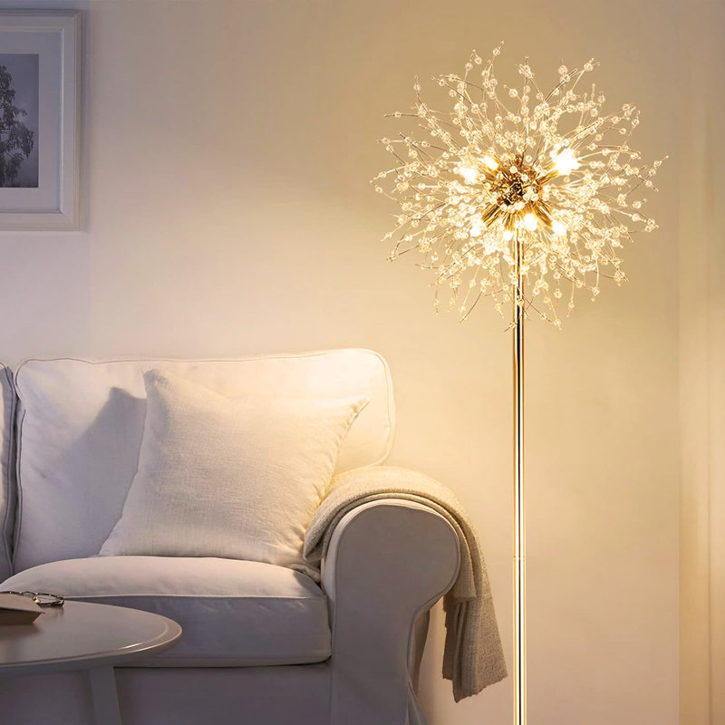 Crystal Floor Lamp, Modern Standing Lamp with K9 Crystal, LED Floor Lamp with On/Off Foot Switch, Metal Tall Pole Lamp for Living Room, Girls Room, Bedroom, Dresser, Office