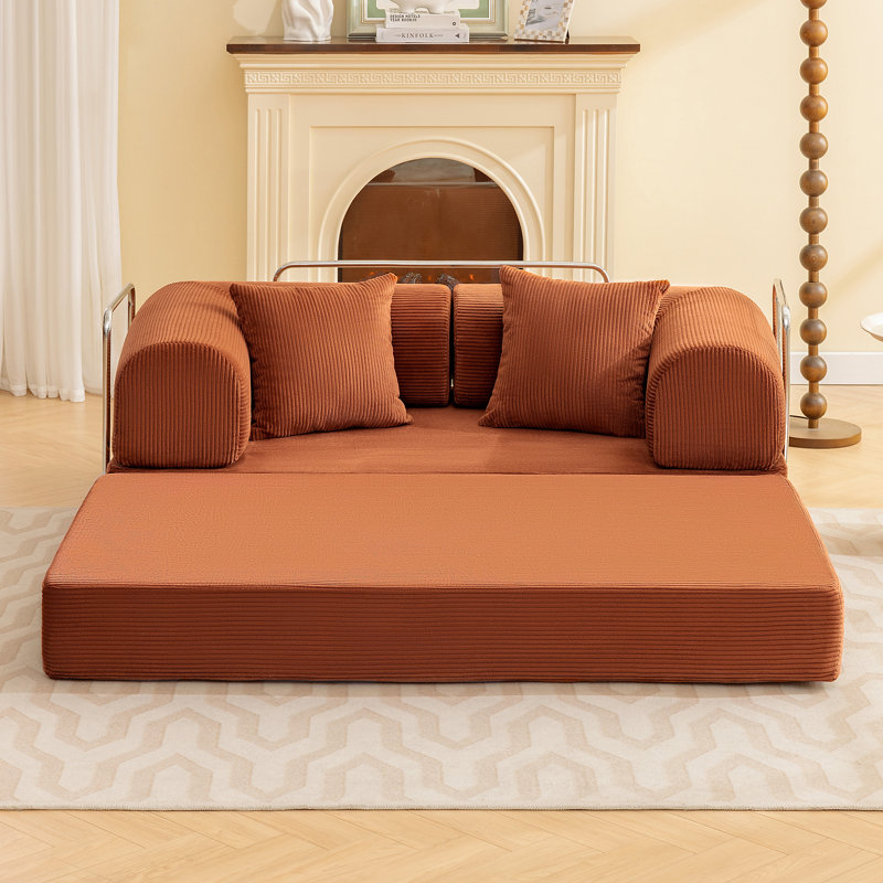 Foldable 3-Person Fabric Sofa Bed with High Rebound Sponge