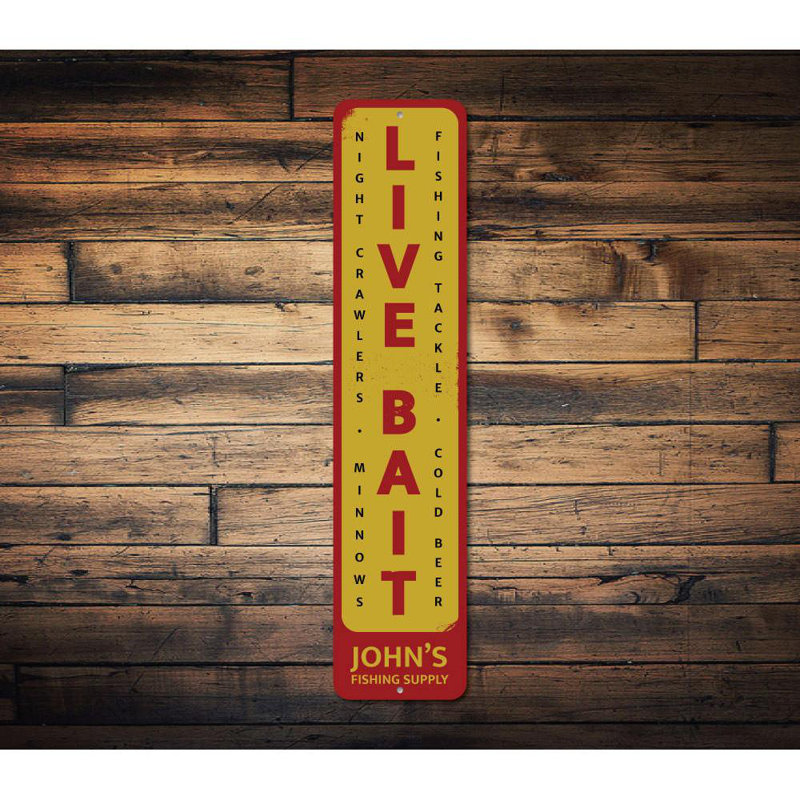 Enseigne verticale en aluminium Live Bait, H 4 po x l 18 po x P 0,04 po, Oui