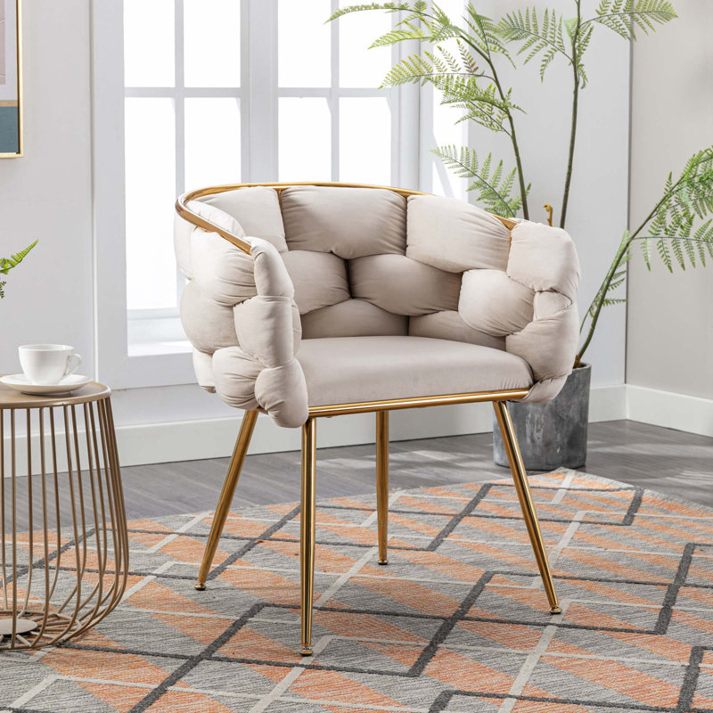16.9'' H Velvet Upholstered Armchair, Beige, 2