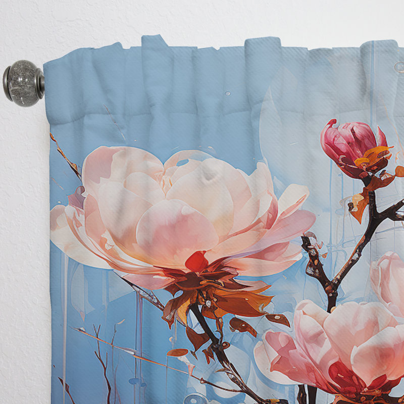 Khaleesah Magnolias Representation Multicolored Acrylic I - Magnolias Velvet Curtain - 1 Panel, 52" W x 108" L